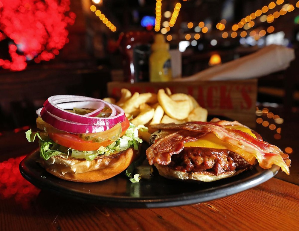 Cowboy Jack's bacon cheeseburger with fries
