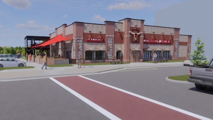 Rendering of the Cowboy Jack's La Crosse saloon from the street